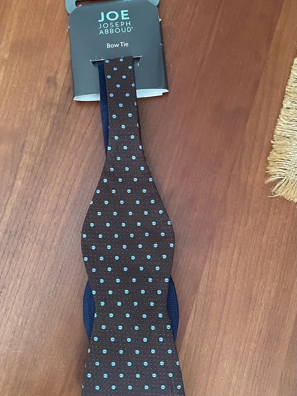 JOE Joseph Abboud Bow Tie Two Tone Self Tie Navy Brown Blue Dot 100% Silk